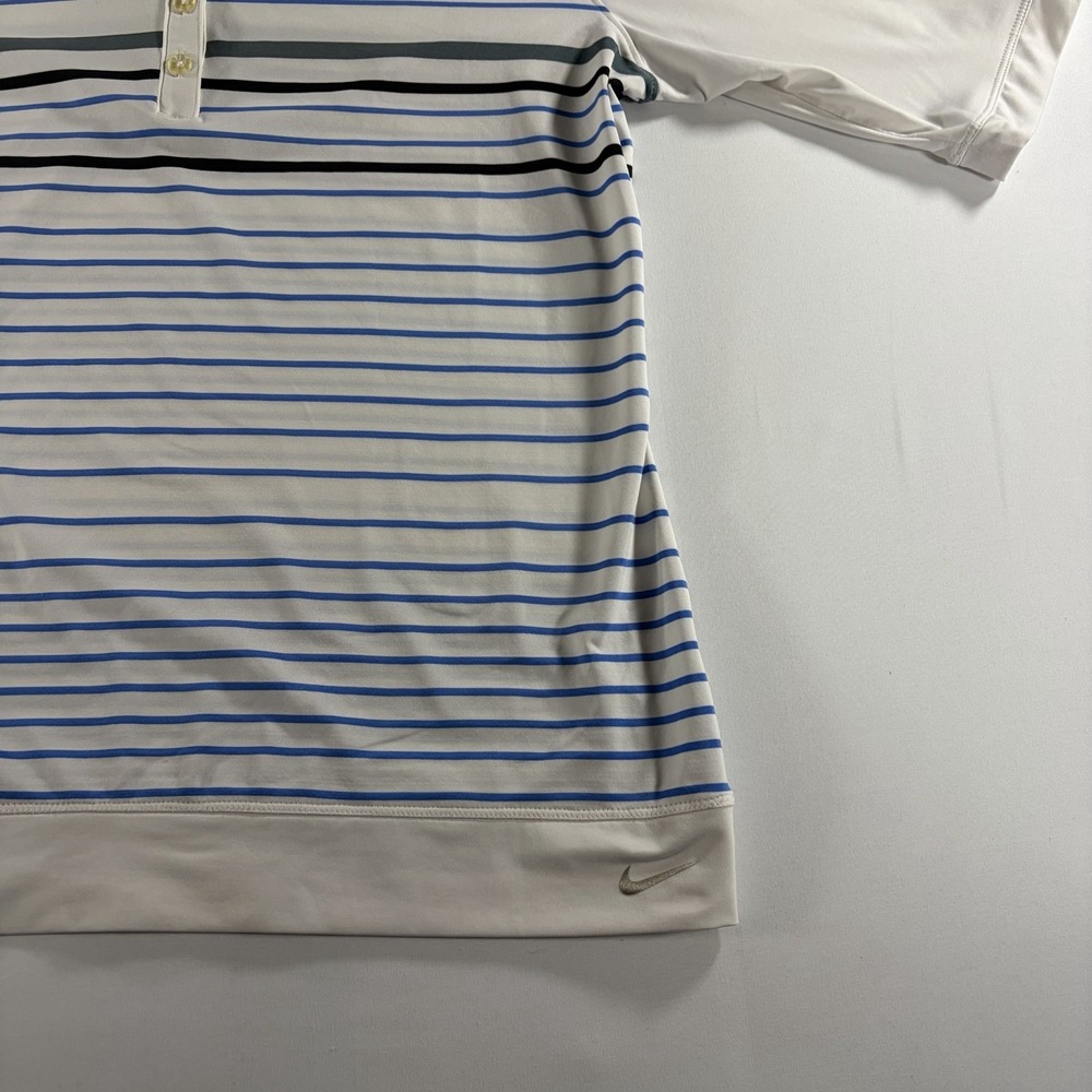Nike Golf Polo Womens Large White Blue Striped Dri-FIT Tour Performance Shirt - Picture 3 of 5